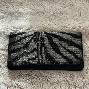 Vintage Nieman Marcus Crystal Sequined Beaded Zebra Evening Clutch